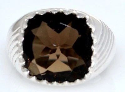 Smoky Quartz Mens 925 Sterling SILVER Ring Genuine Gemstone Size O,7 to Z+1,13 - Image 1 of 4
