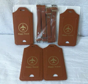 PU Leather 4 Luggage Tag, Baggage Travel Tags, Privacy Flap, Green #460 - Picture 1 of 2
