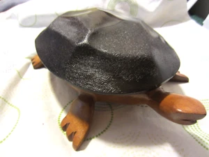 10 & 1/2-INCH-HANDMADE WOODEN TURTLE TRINKET, JEWELRY BOX - Picture 1 of 11