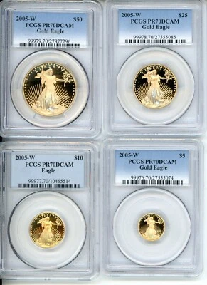 2005-W   4-COINS SET $50 $25 $10 $5 GOLD EAGLE PCGS PR70 PROOF PF70 PF-70 - Image 1 of 2