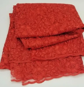 3 Yards Embroidered Metallic Red French Lace Scalloped Edge High Quality Fabric  - Picture 1 of 12