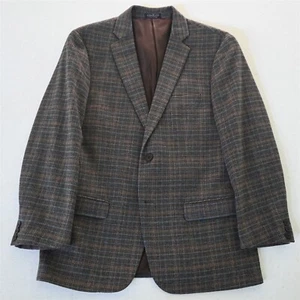 Adolfo 38S Brown Plaid Lambswool Flannel Mens Blazer Suit Jacket Sport Coat - Picture 1 of 12
