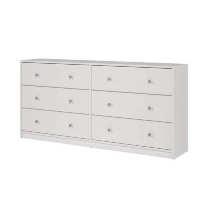 Tablero de partículas blanco Tvilum doble cómoda 6 cajones 26,89" H x 56,34" W x 12,46" D Foto 1 de 4