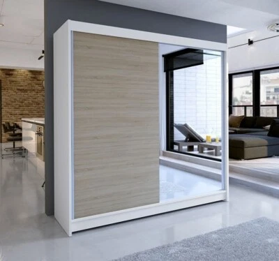 Wardrobe TALIN 1 180 cm with Sliding Doors Hanging Rail White Black Sonoma New - Image 1 of 2