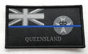 QLD Thin Blue Line, Woven Police Patch, State Flag, Hook Rear, TBL, 1 x Item - Picture 1 of 6