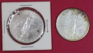 LOTTO CONTIENE 2 MONETE FILIPPINE UN PESO USA 1908-1909 *ARGENTO* - Foto 1 di 2