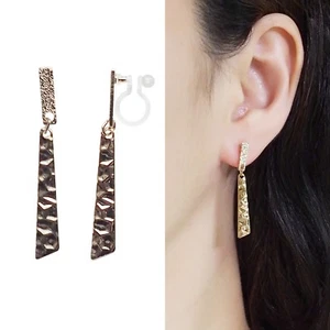 Dangle Triangle Hammered Bar Invisible clip on stud earrings Miyabi Grace Gold - Picture 1 of 6
