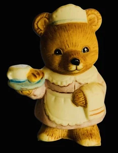 VINTAGE HOMCO PORCELAIN CAREER TEDDY BEAR WAITRESS #8820 FIGURINE 2" - Picture 1 of 4