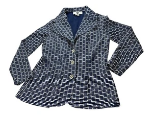 Kenny Classics Blazer Suit Jacket Blue Womens Size 18 Geometric 3 Button Front - Picture 1 of 6