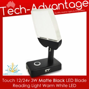 Interruptor táctil 12/24 V 3W negro mate luz de lectura LED blanco cálido LED, cargador USB - Imagen 1 de 4