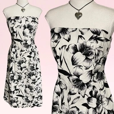 Vestido tubo gótico caprichoso vintage y2k blanco negro floral sin tirantes hadas boho 12 Foto 1 de 4