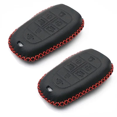 2Pcs Black Leather For 2020 2021 2022 2023 Hyundai Sonata Nexo 7 Buttons Key Fob - Image 1 of 4