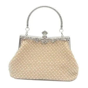 1920s Vintage Style Solid Color Beaded Evening Bag Simple Elegant Champagne - Picture 1 of 7