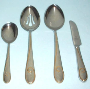 Waterford Ballet Ribbon Gold 4 PC. Stainless Hostess Set w/Golden Swirl New - Picture 1 of 3