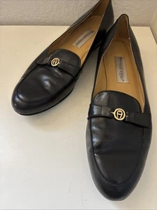 Mocasín vintage de cuero negro Etienne Aigner 11M con detalles dorados - Imagen 1 de 9