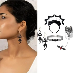 Girl Headbands Medievals Hairband&Bangles with Bat Shape Earring&Choker Set - Picture 1 of 9