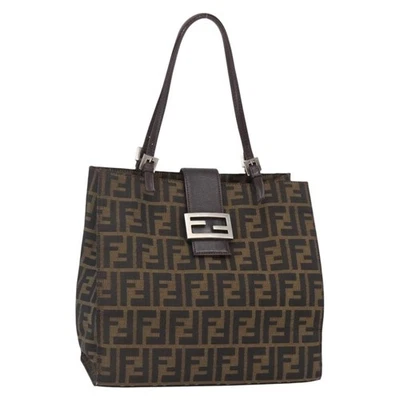 FENDI Zucca Canvas Mamma Baguette Tote Bag Black Brown Auth 147540 - Image 1 of 4