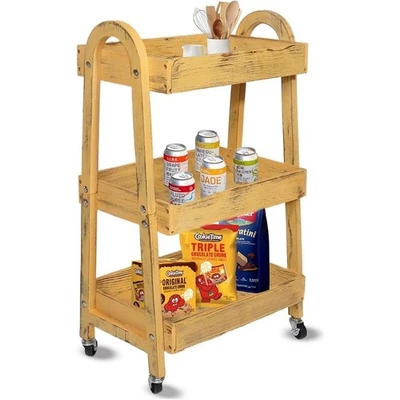 Carro rodante de madera de 3 niveles carro utilitario con ruedas organizador de almacenamiento de cocina Foto 1 de 4