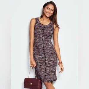 Talbots Wool Blend Tweed Fringe Dress Black Multicolor Sleeveless Size 12 - Picture 1 of 11