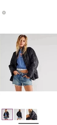 NWT Free People Vegan Leather Dolman Quilted Jacket - Size Large - Black - Image 1 of 4
