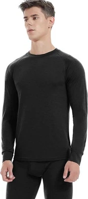 Para hombres 100% Lana Merino Capa Base Top Peso Medio Esquí Invierno Cálido Ropa Interior Camisas Foto 1 de 4