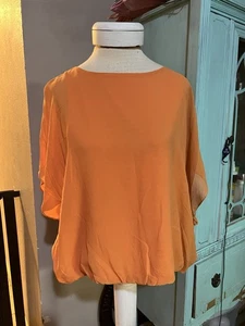 ALICE + OLIVIA 100% Seide Kurzarm fließendes Blusenshirt orange Größe M - Bild 1 von 8