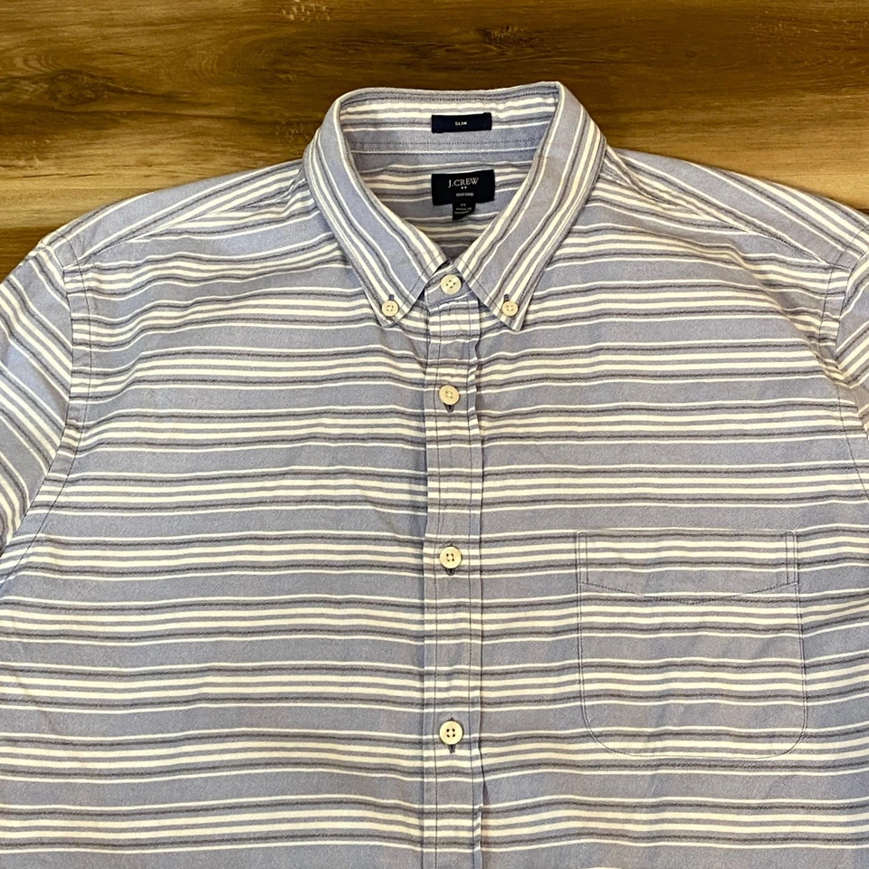 J Crew Oxford Slim Fit Striped Button Down Shirt Mens XL Blue White Casual - Image 1 of 4
