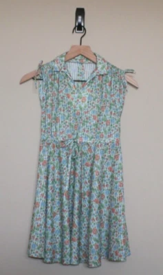 Vestido Vintage Niñas Talla 8 Años 70 Años 80 Poliéster Tejido Estampado Floral Hecho a Mano Foto 1 de 4