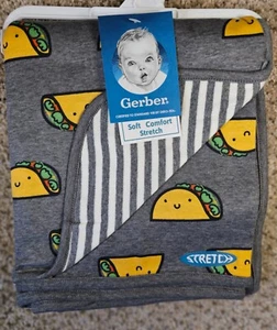 Gerber® Baby Neutral Tacos Reversible 30"x40" Grey & White Stretch Baby Blanket - Picture 1 of 2