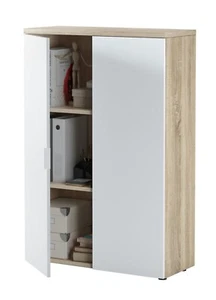 Mueble Auxiliar Despacho, Armario Estudio Oficina, con acabado en Blanco y Roble - Imagen 1 de 5