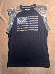 Real Tree Men XL Black Flag Camo Antlers Muscle Sleeveless Cut off Shirt (B) - Picture 1 of 5