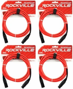 4 Rockville RCXFM10P-R Red 10' Female to Male REAN XLR Mic Cables 100% Copper - Picture 1 of 2