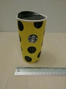 Starbucks 2015 Yellow Polka Dot Mermaid Ceramic Tumbler Traveler Mug 12 Ounce - Picture 1 of 7