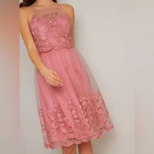 Cami Strap Embroidered Overlay Midi Dress in Pink - Picture 1 of 4