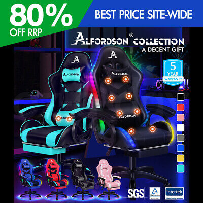 ALFORDSON Gaming Office Chair Massage Racing 12 RGB LED Computer Work Seat • 129.95$