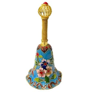 Vintage Cloisonne Blue Floral Dinner Bell Filigree Handle Decorative 4.5 inch - Picture 1 of 7