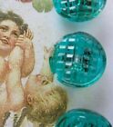 Set of 6 Vintage 1/2"  Painted Teal  turtle shell  Glass Buttons~1920's ~ NOS