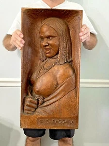 THE BAGGARA CARVED WOOD WOMAN NUDE BUST TRIBAL WALL HANGING 25" AFRICA - Picture 1 of 11