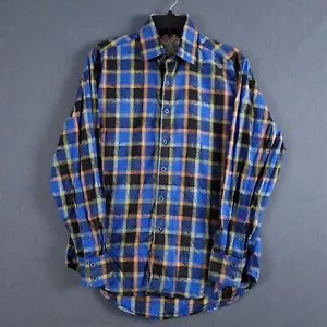 Robert Graham Long Sleeve Shirt Mens Medium Black Blue Paisley Plaid Button Up - Picture 1 of 10