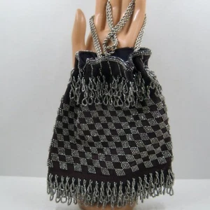 Ca 1920 Cut Steel Beaded Crocheted Bag Draw Chain Closure - Picture 1 of 12
