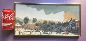 Pintura original de arte popular de Brent Chevrier de un pueblo en invierno. - Imagen 1 de 12