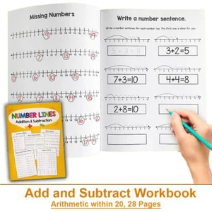 Addition & Subtraction Within 20 Training Workbook Number Line Practice Book - Imagen 1 de 24
