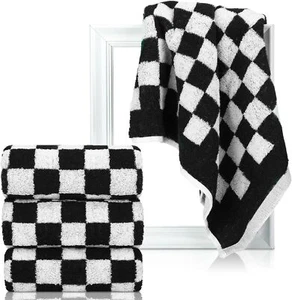 Bathroom Checkered Hand Towels Set of 4 Retro Checkerboard Bath Towels...  - Picture 1 of 2