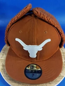 Rare Texas Longhorns New Era Fitted Cap Hat Dog ear flaps Sz 7 Vintage - Picture 1 of 18