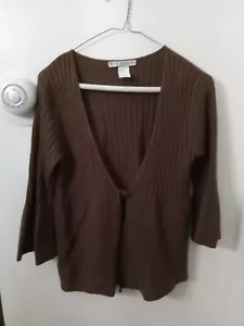 TWO-ONE-TWO NEW YORK WOMEN'S KNIT SWEATER OPEN CARDIGAN 3/4 SLEEVES BROWN SZ-PM - Picture 1 of 5