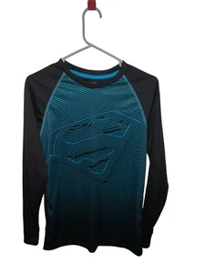 DC Comics Superman Black & Blue Long Sleeve Polyester Mans Small T-Shirt Top T23 - Picture 1 of 6