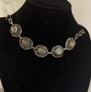Vintage Silver Plated Rutilated Quartz Crystal Panel Victorian Bracelet - Picture 1 of 14