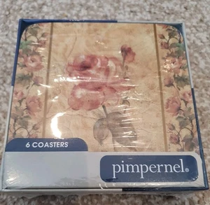 Pimpernel Coasters Rose Linen Set of 6 Cork Backed 10x10cm - Picture 1 of 4