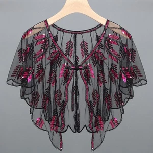 Brand New Party Retro Sequin Shawl Embroidery Leaf Cape Beaded Bolero Party Cape - Picture 1 of 14