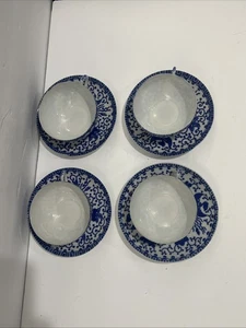 Vintage Blue & White Flying PHOENIX Turkey Bird Set Of 4 Cups And Saucers - Picture 1 of 8